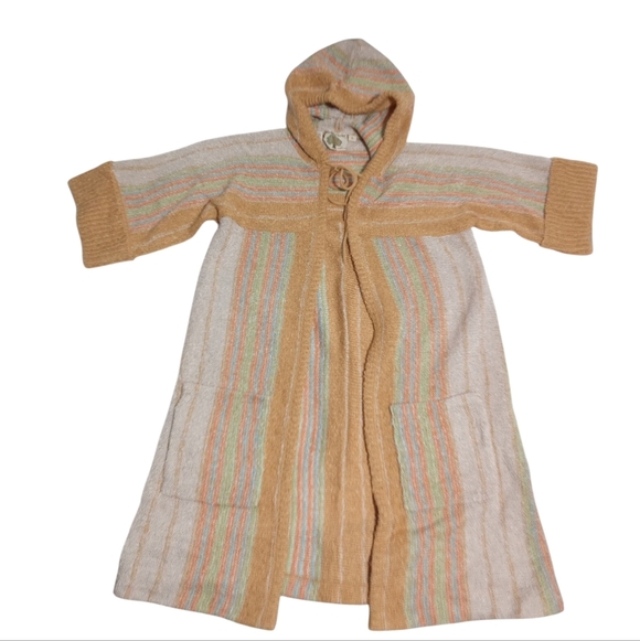 Arpeja Organic Fiber Hooded Cardigan Coat Tie Neck Earthy Boho Style Large - Picture 3 of 6